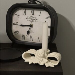 Pair of 2 Whimsigoth Cherub Angel Ceramic Taper Candle Holders Classic White